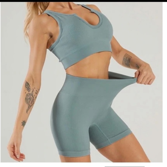 Sage ribbed two piece bike short set - Picture 2 of 4